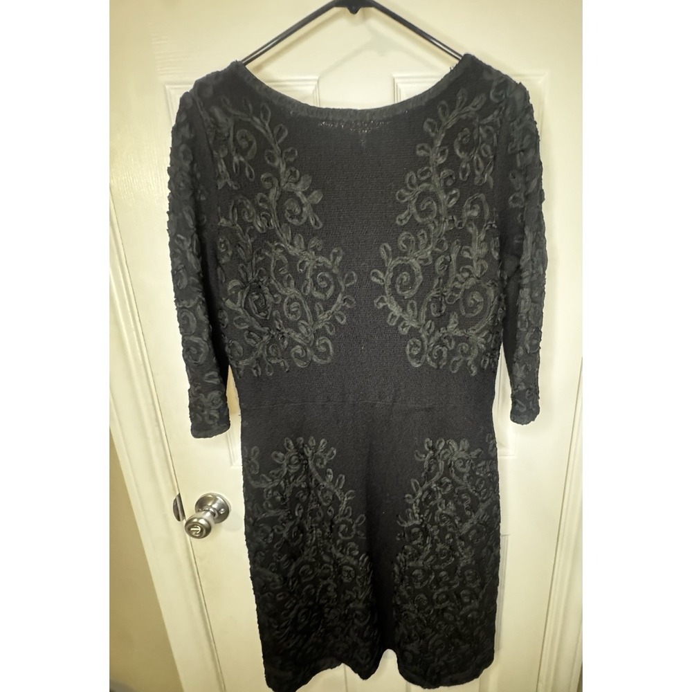 Vintage Caledonia Black Floral Applique Knit Dress Whimsygoth Gothic 90s